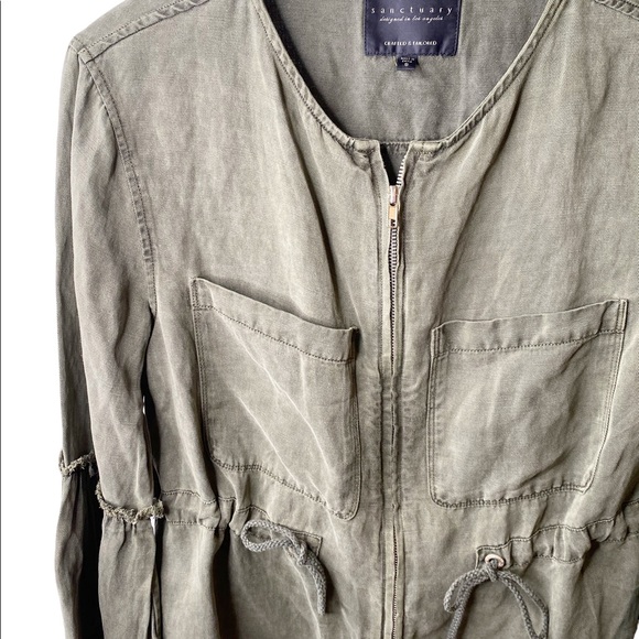 Sanctuary Olive Green Military Frill Ruffle Linen Utility Jacket Bell Sleeves S - Picture 9 of 14